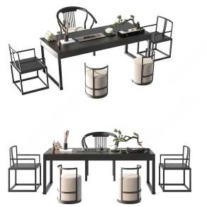 新中式茶桌椅3D模型下载